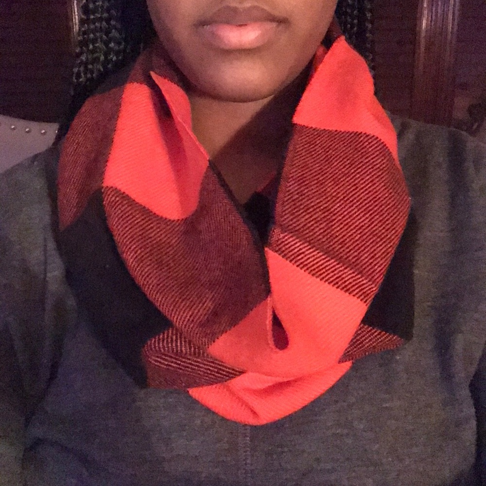Red and black checkered infinity scarf